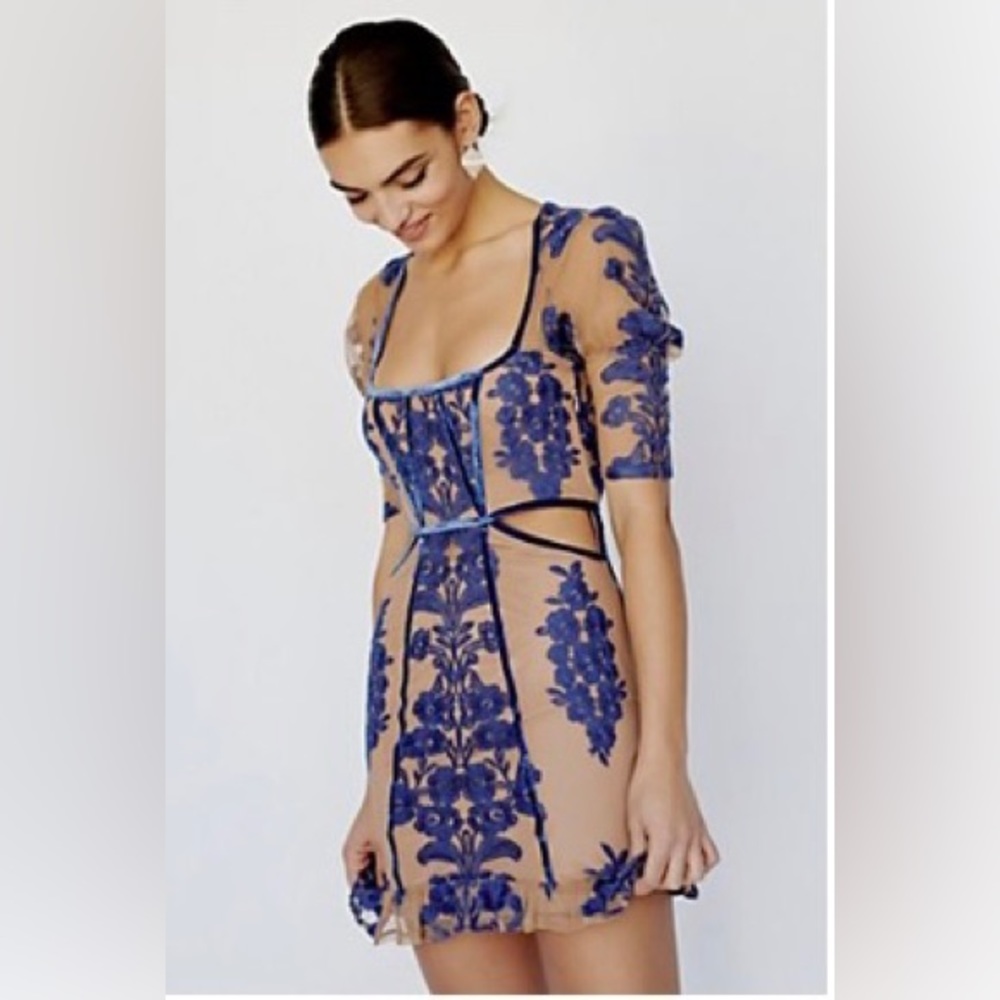 🍋NWOT No Longer Sold For Love & Lemon Temecula Fall Mini Dress Size S Blue🍋
